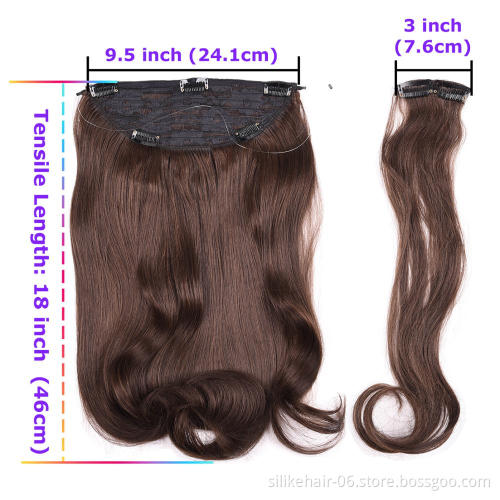 Cheap Silky 18Inch Black Brown Women Short Wavy 9 Clip Piece Invisible Wire Three Hairpieces Fish Line Synthetic Hair Extensions